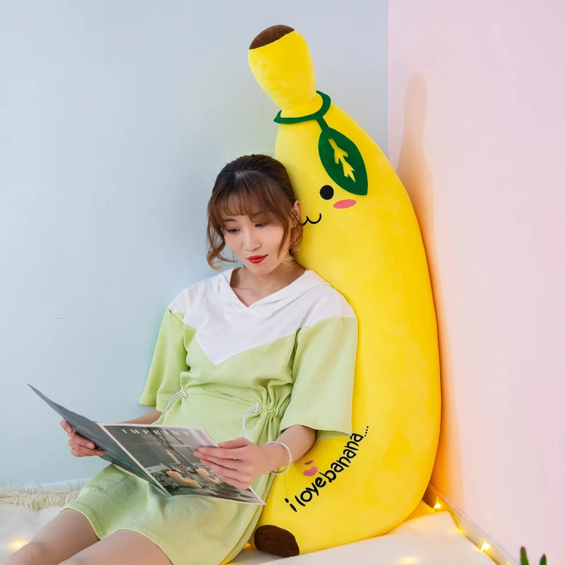 Cpc Best Price Popular  Face Expression Yellow Kawaii Banana Fruit Doll Pillow Soft Stuffed Long Banana Plush Toy