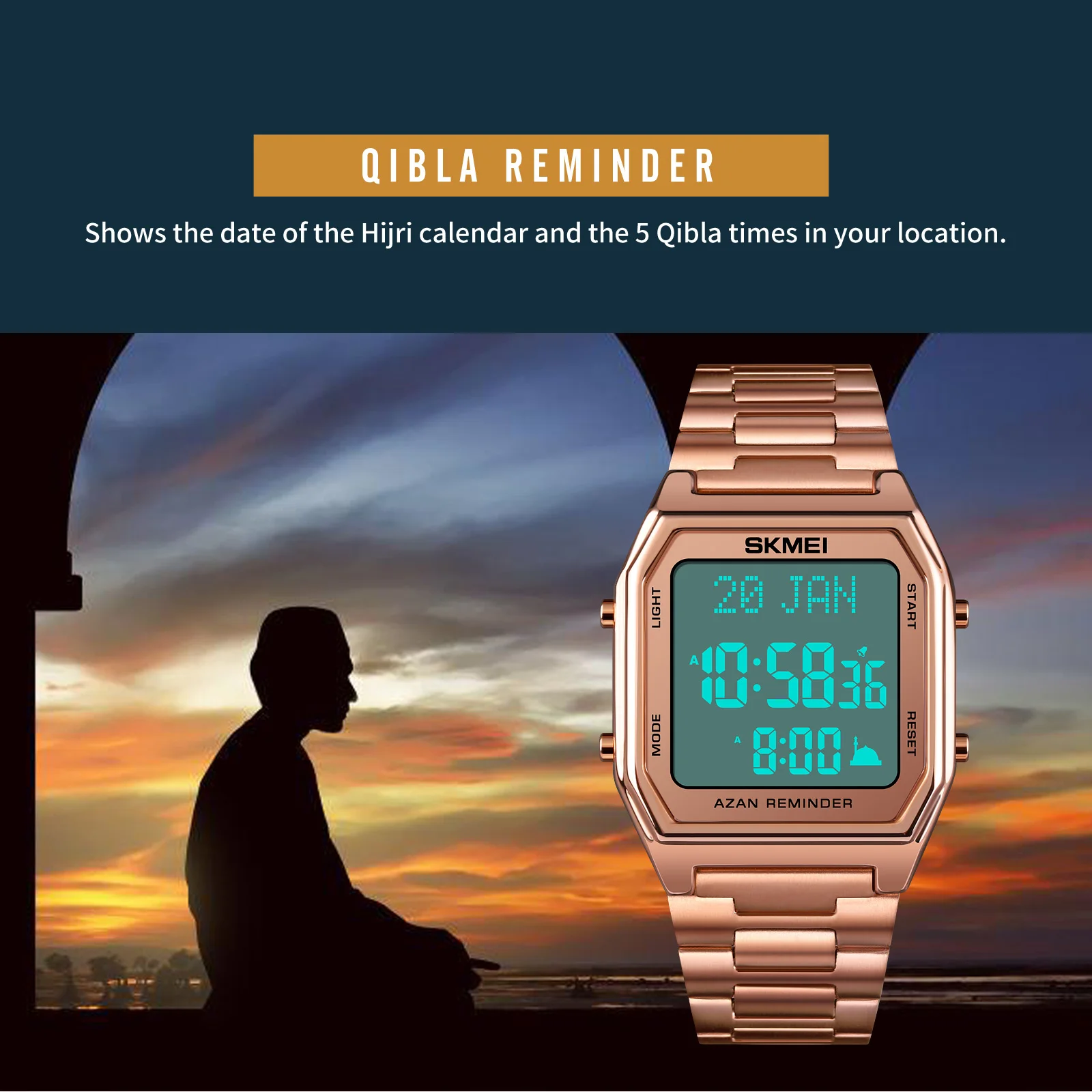 Skmei High Quality Qibla Alfajr Watches Men Digital Wristwatch 1763 Azan Wholesale Islamic Muslim Al Fajr Prayer Watch