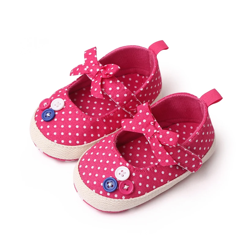 Solid Color Striped Polka-dot Bow Button Soft Soled Breathable Infants Toddler Shoes for Girls supplier