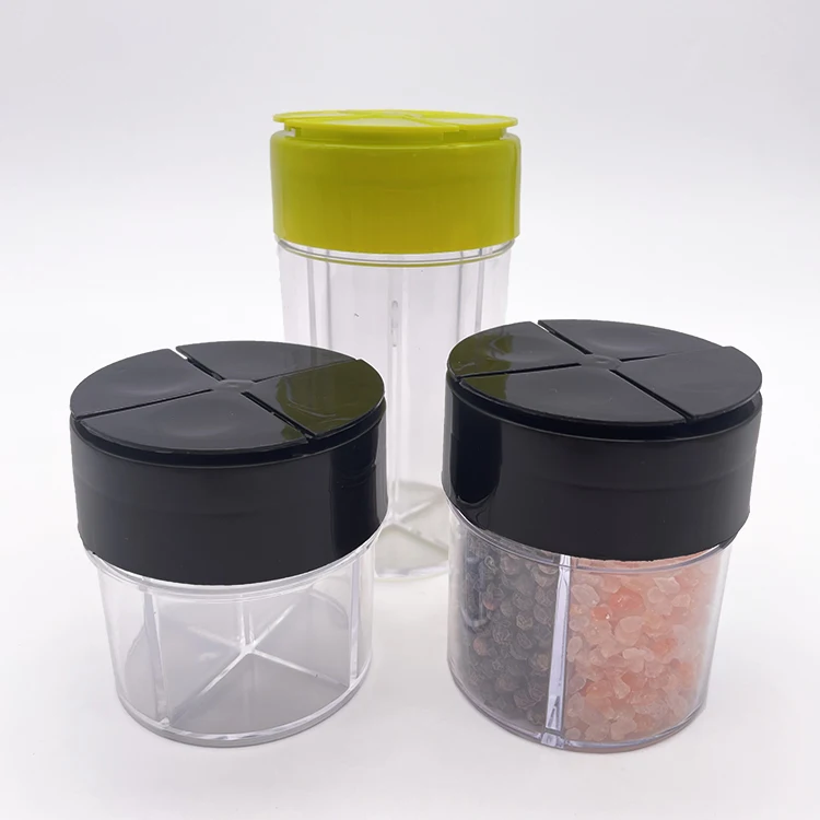 Plastik warna-warni 40mlx4 empat ruang toples rempah dan bumbu dengan  pengocok atas dan lipat untuk mengatur rempah-rempah dan rempah Anda