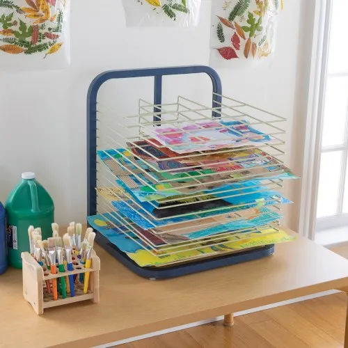 JH-Mech 20 Flexible Shelves with Mobile Cart Easy to Assemble Stable Stackable Metal Drying Rack for Art