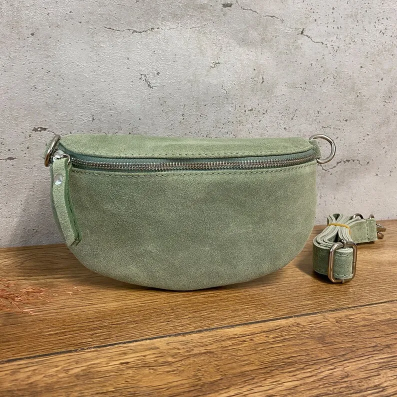 product custom sport crossbody shoulder hipbag belt fanny pack suede waist bag with adjustable leather strap-5