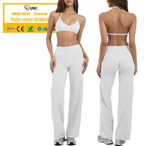 Custom Sports 2 Piece Yoga Sets Women's High Waist Flared Pants Running Fitness Wear Gym Set