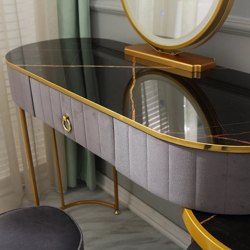 Crystal Console Mirror Bed Side Table Modern Simple Lighted Mirror Coiffeuse Bedroom Makeup Table Vanity Dresser Set