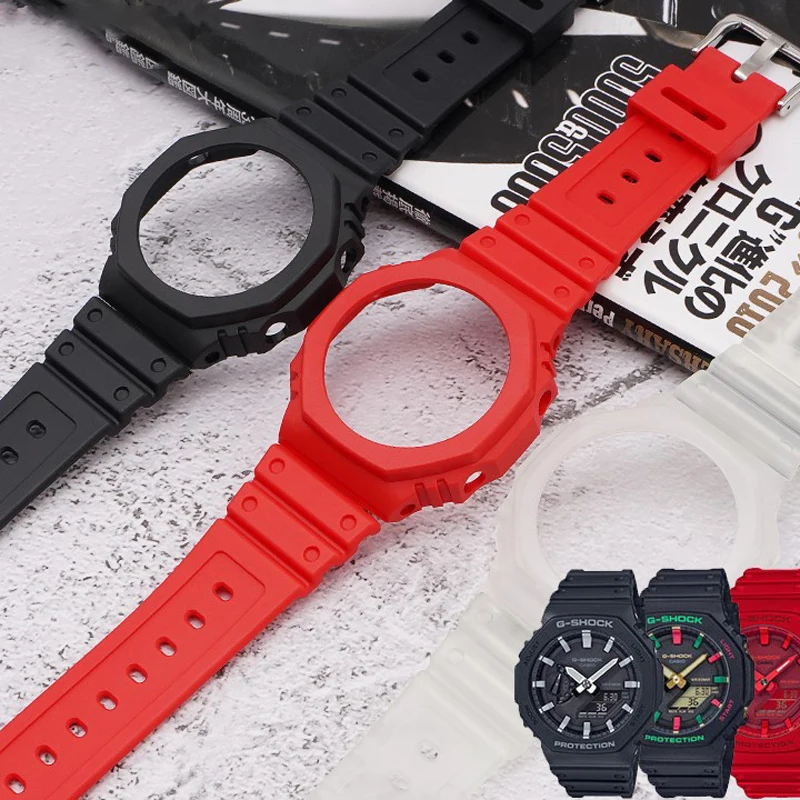 Resin Strap for Casio G-Shock GA 2100 Rubber Case Silicone Band Strap Watch Bezel Modified Accessories