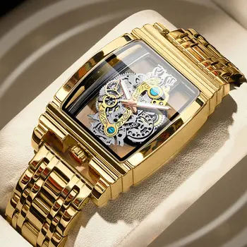 Gute Orologio Meccanico Automatico Uomo – Scheletro Tourbillon – Pelle Marrone – Calendario Completo E Fasi Lunari - 3