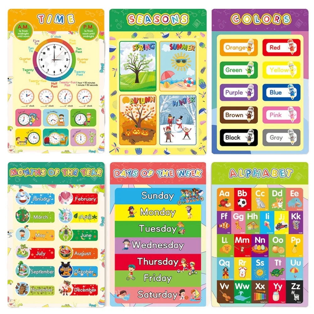 12 Sheet Educational Poster Early Learn Charts Classroom Decorations Preschool  Learning Interactive Alphabet Wall Chart  Poster