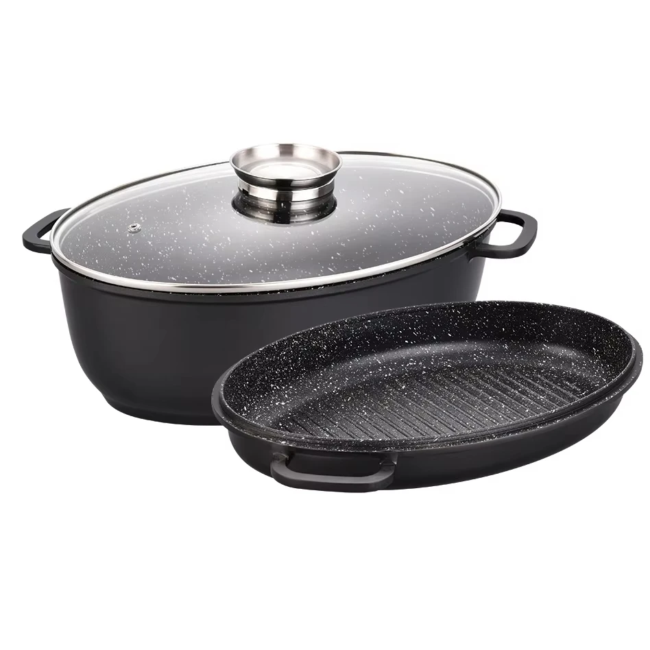 High Quality OEM Good Performance Oval Durable Classic Non-Stick Aluminum  Cookware Fish Bake Roaster Grill Pan