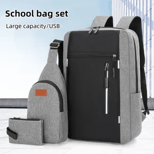 Large Capacity School Bag Set High Quality Business Waterproof Backpack Factory Custom USB Computer Bag