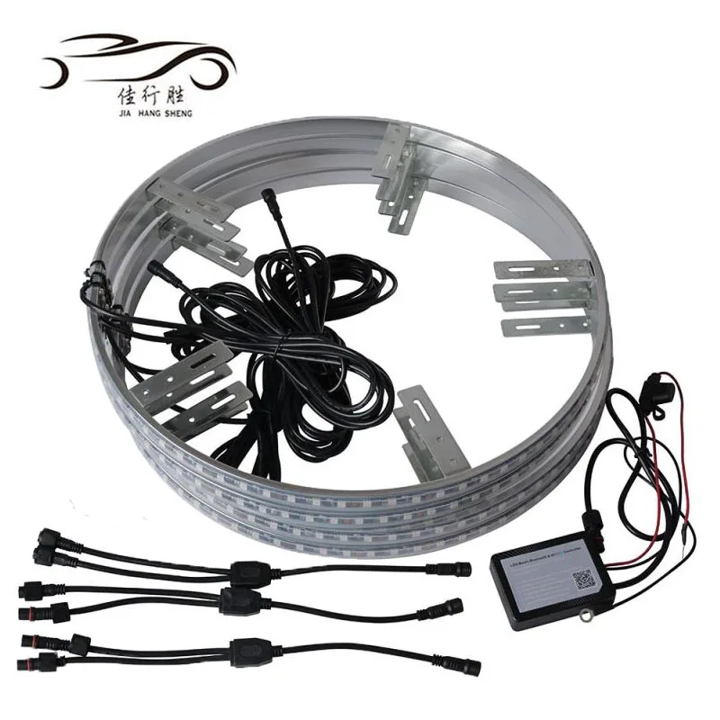 High Power RGB Wheel Light Muti-Color Strobe 5050 Tire Strip Remote App Control Led Wheel Rim Ring LED Lights for Decoration