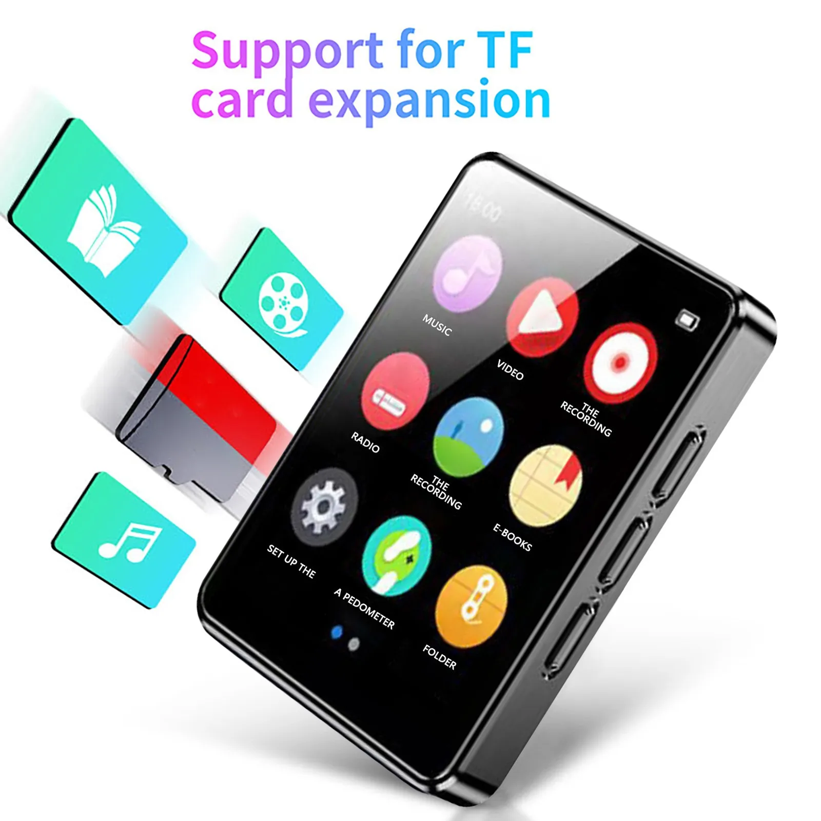 Полноэкранный музыкальный плеер с Bluetooth, маленький внешний музыкальный плеер MP4 для студентов, портативный видеопроигрыватель с сенсорной записью и воспроизведением видео с электронной книгой