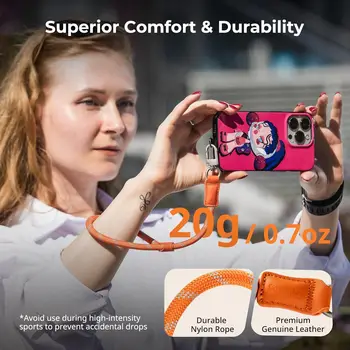 For SMALLRIG 38cm Leather & Nylon Adjustable Phone Wrist Strap Lanyard for iPhone and for Samsung detail image