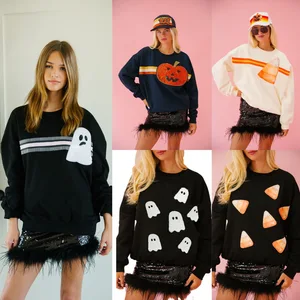 LYG Autumn Winter Women's Top New European American  Sequin Sweatshirt Loose Casual Halloween Day Element