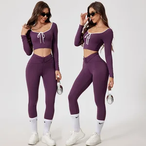 BNICE Women Yoga Wear Sets Sexy Custom Long Sleeve Top Leggings Yoga Pants Sets Ladies Sports Wear Gym Activewear Two Piece Sets