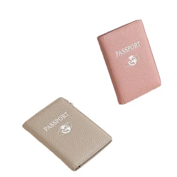 Minimalist Style PU Leather Travel Wallet Cute Logo Card Holder Organizer for Business ID Cards Passport Documents Tickets