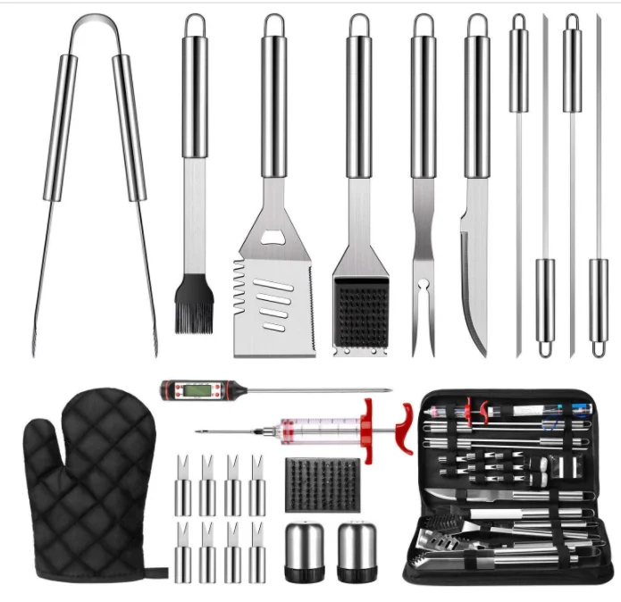 Kitchen POLIGO 29PCS BBQ Grill Utensils Set Premium Barbecue Tools Kit Ideal Grilling Gifts for Men Women on Birthday Christmas Camping Stainless Steel Grilling Accessories with Bag for Smoker 