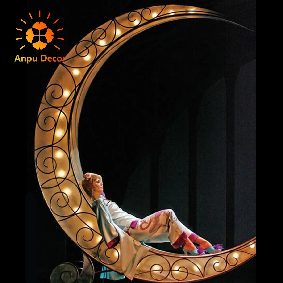 Large Metal Art Sculpture Led Lighting Moon and Star Sculptures for ...