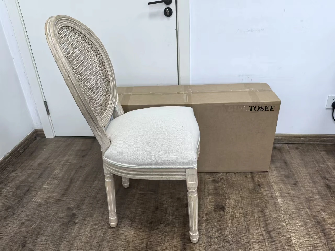 TOSEE Furniture French Desgine Fabric Seat Rattan Cane Back Louis Event Wedding Dining Chair