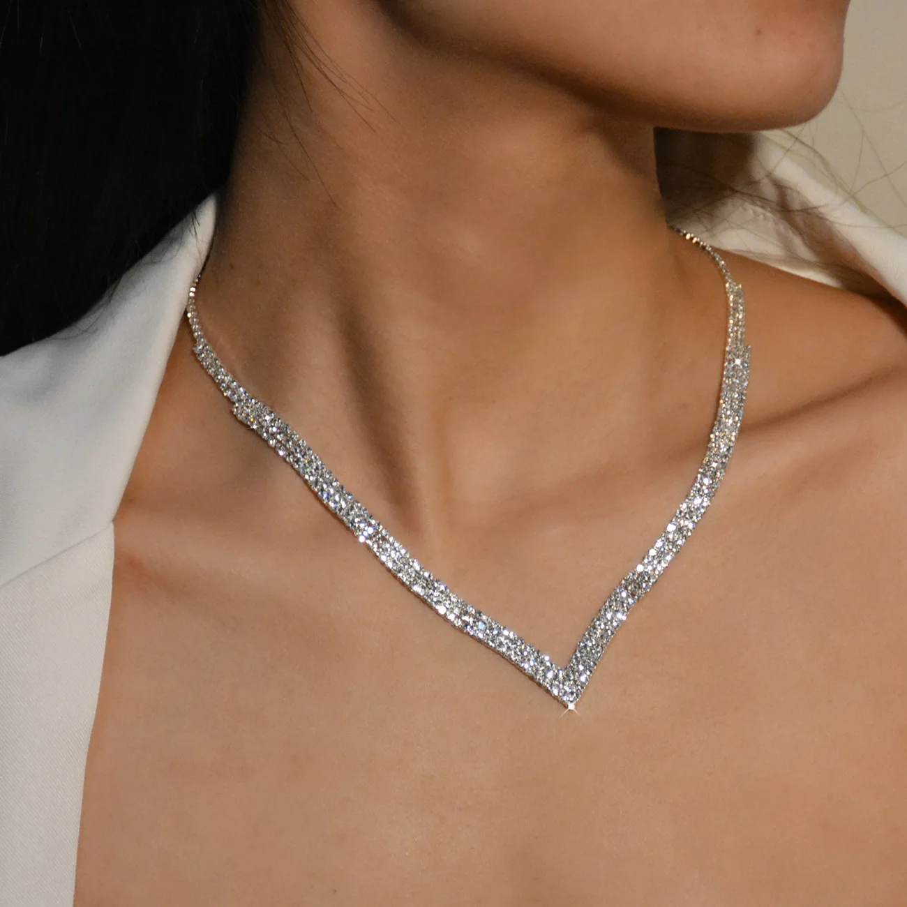 Shiny Rhinestone Crystal Necklace For Evening Dress Party