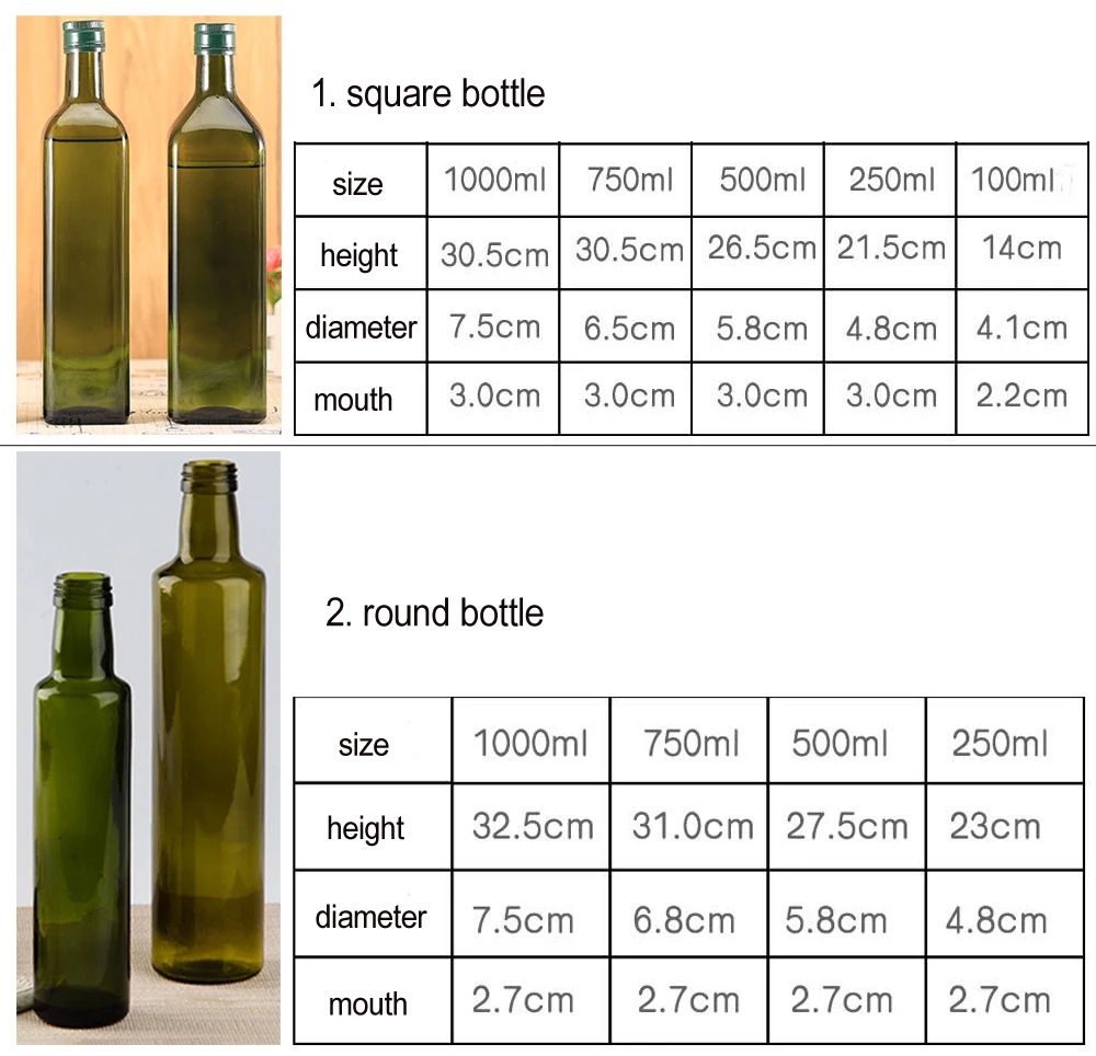 Source Botella de aceite de oliva rellenable, botella de vidrio de 250ml,  500ml, 750ml, 1000ml, 1L on m.alibaba.com