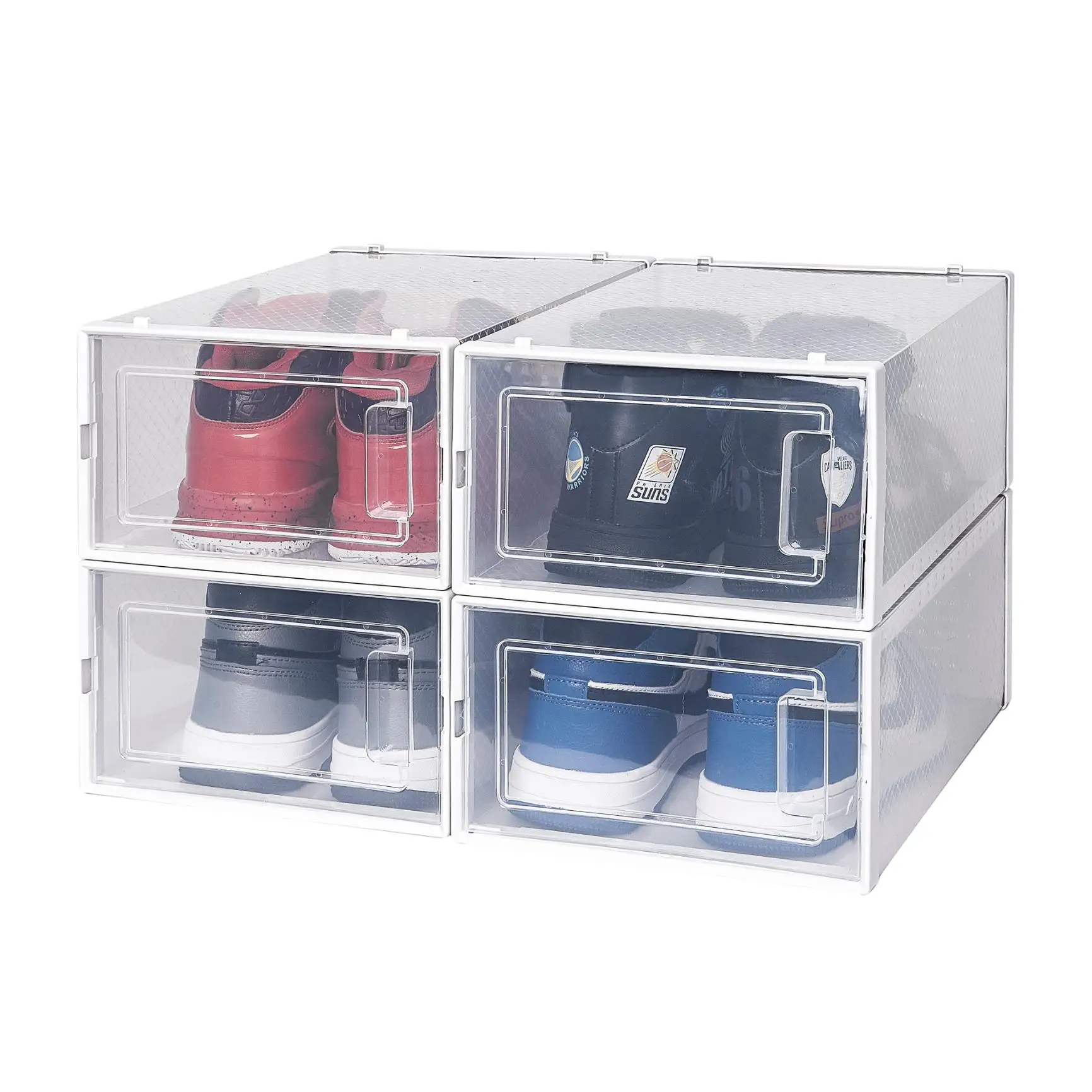 Personalized Rectangle Stacking Drop Front Foldable Plastic Transparent Shoe Display Container Box