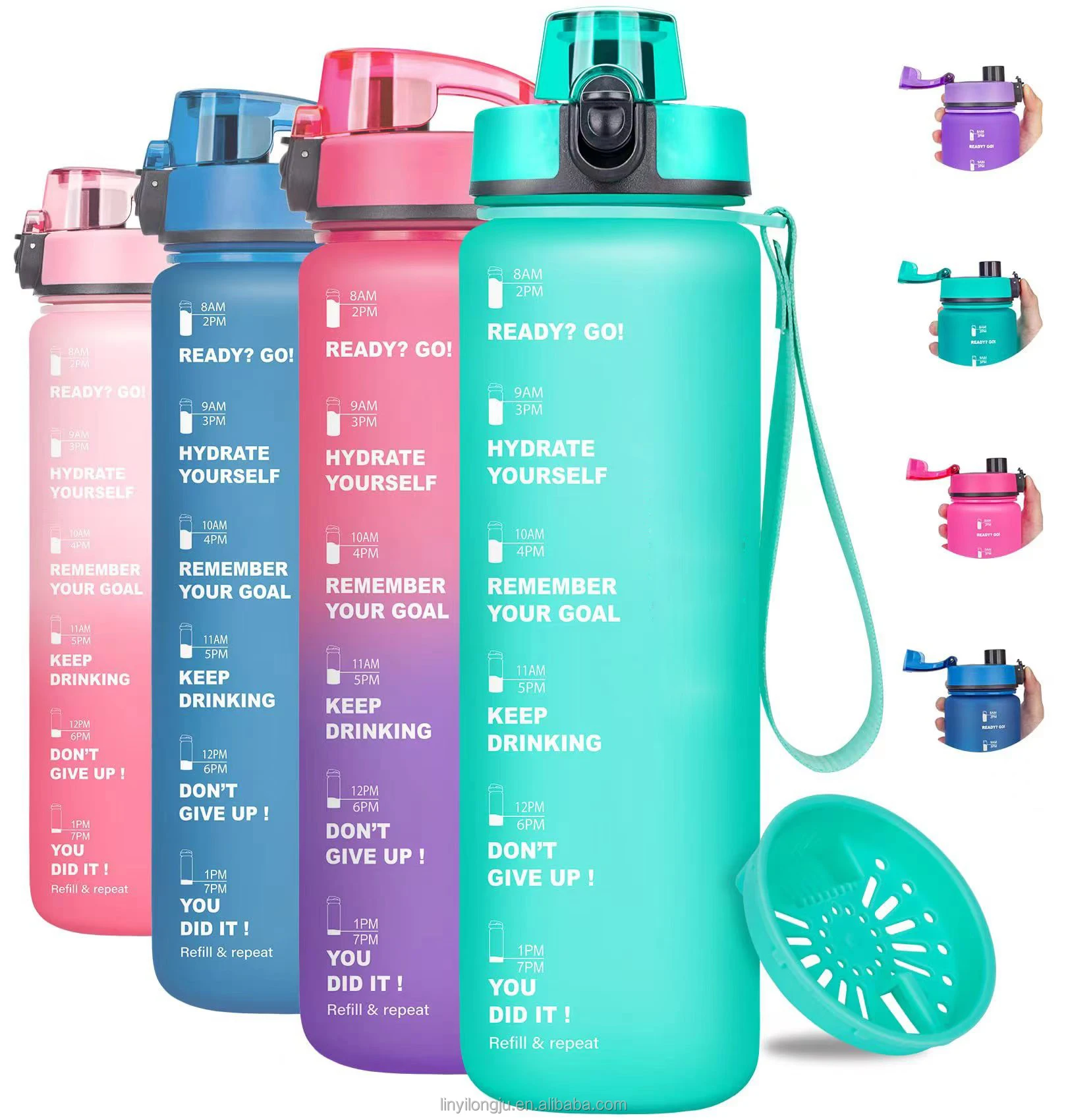 Large Half Gallon/32oz1l Motivational Water Bottle With Time Marker ...