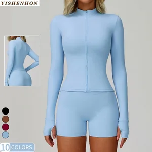 YISHENHON Women's Gym Activewear Zipper Yoga Jacket Stand-Up Collar Sports Top Waterproof Workout Clothes Summer Fitness Wear