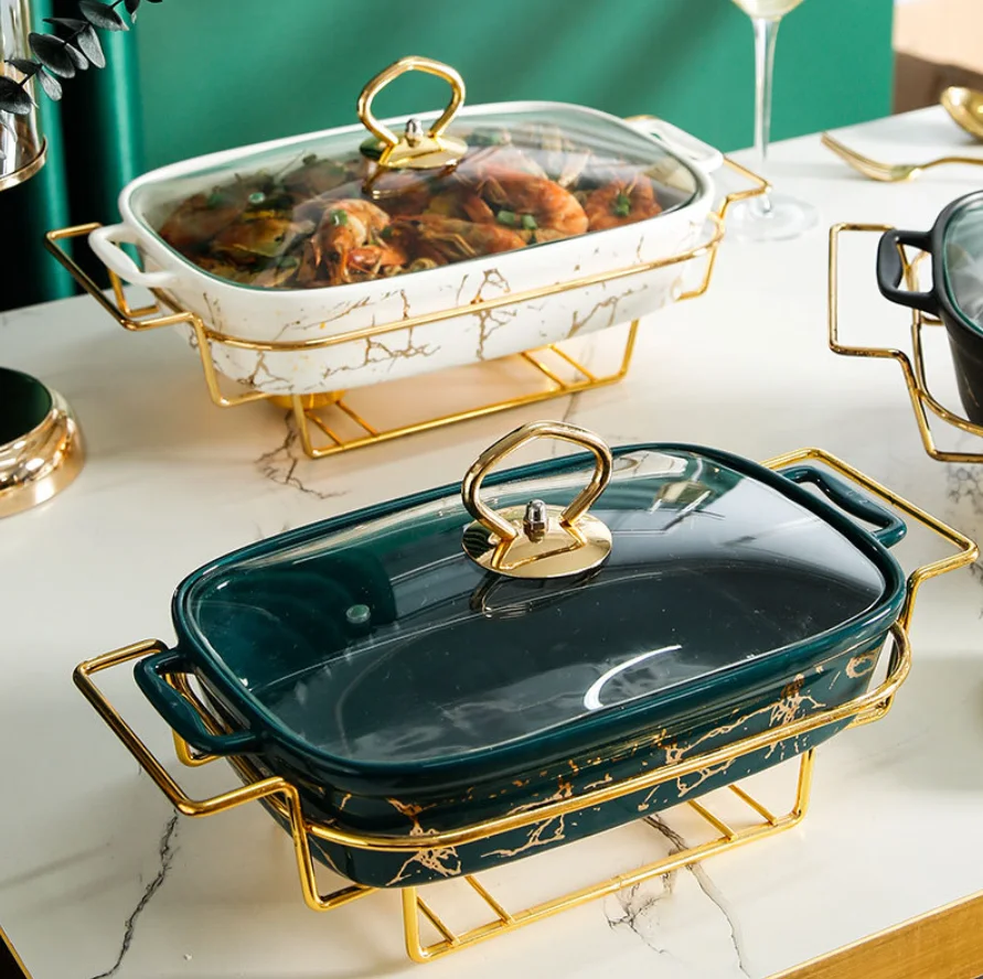 Luxury Food Warmer Set with Customized logo Machine Round Roll Top Ceramic Plates for Wedding