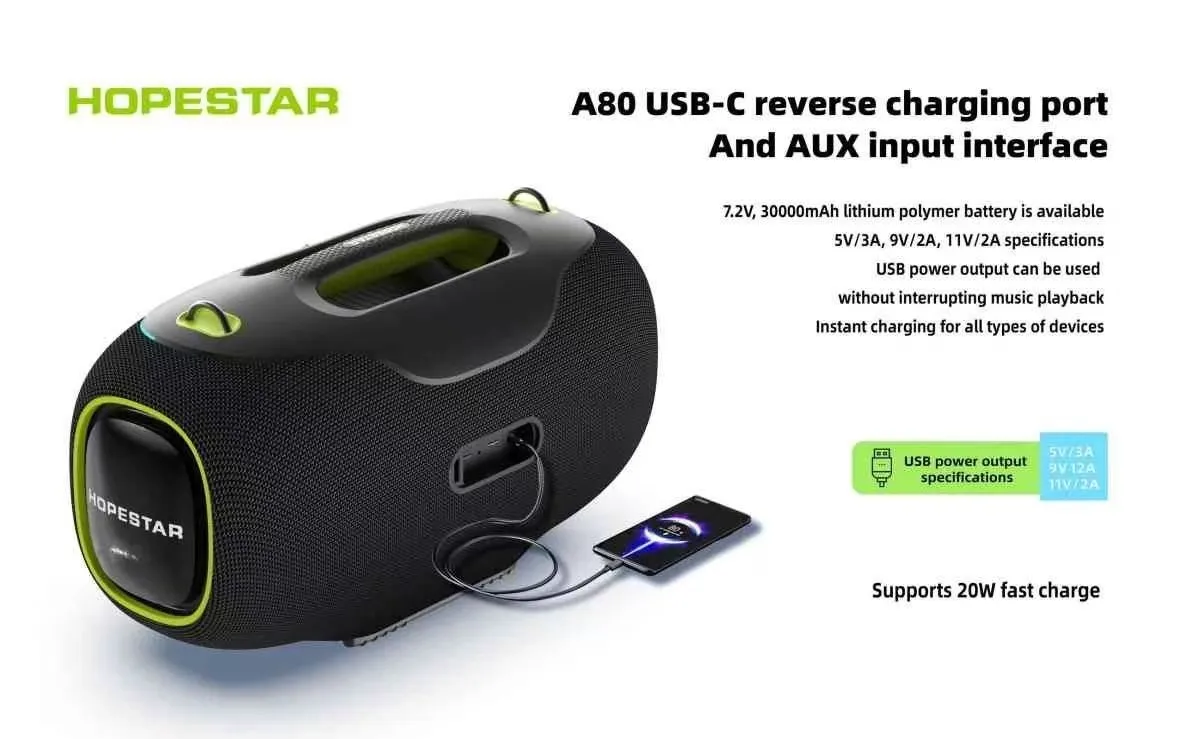 Hopestar Speaker A80 High Quality Portable Audio Players 350W RGB Wireless Subwoofer Home Theatre USB for Parties Computers DC
