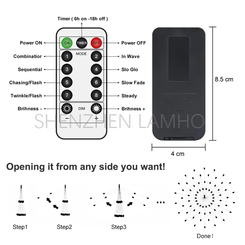 Firework LED String Light 8 Modes Dimmable Fairy Lights with Remote Control Battery Operated Hanging Starburst Lights