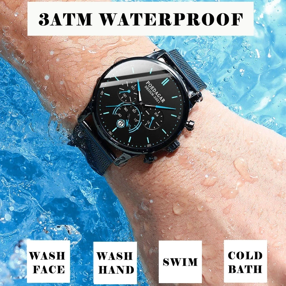 POEDAGAR 632 Wholesale Men Watch Fashion Slim Stainless Steel Mesh Quartz Men's Wristwat aperçu 5