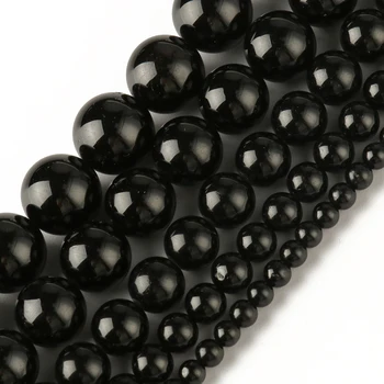Natrual Round Stone Beads 4/6/8/10/12MM Genuine Black Tourmaline Stone Beads For Jewelry Making Bracelet Necklace