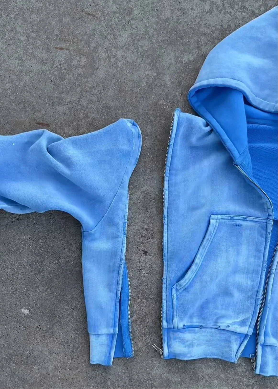 SALATI Acid Washed Sporty Men Sweatsuit Set Wholesale Detachable Zippers Oversized French Terry Hoodie Baggy Pants Knitted gallery 3