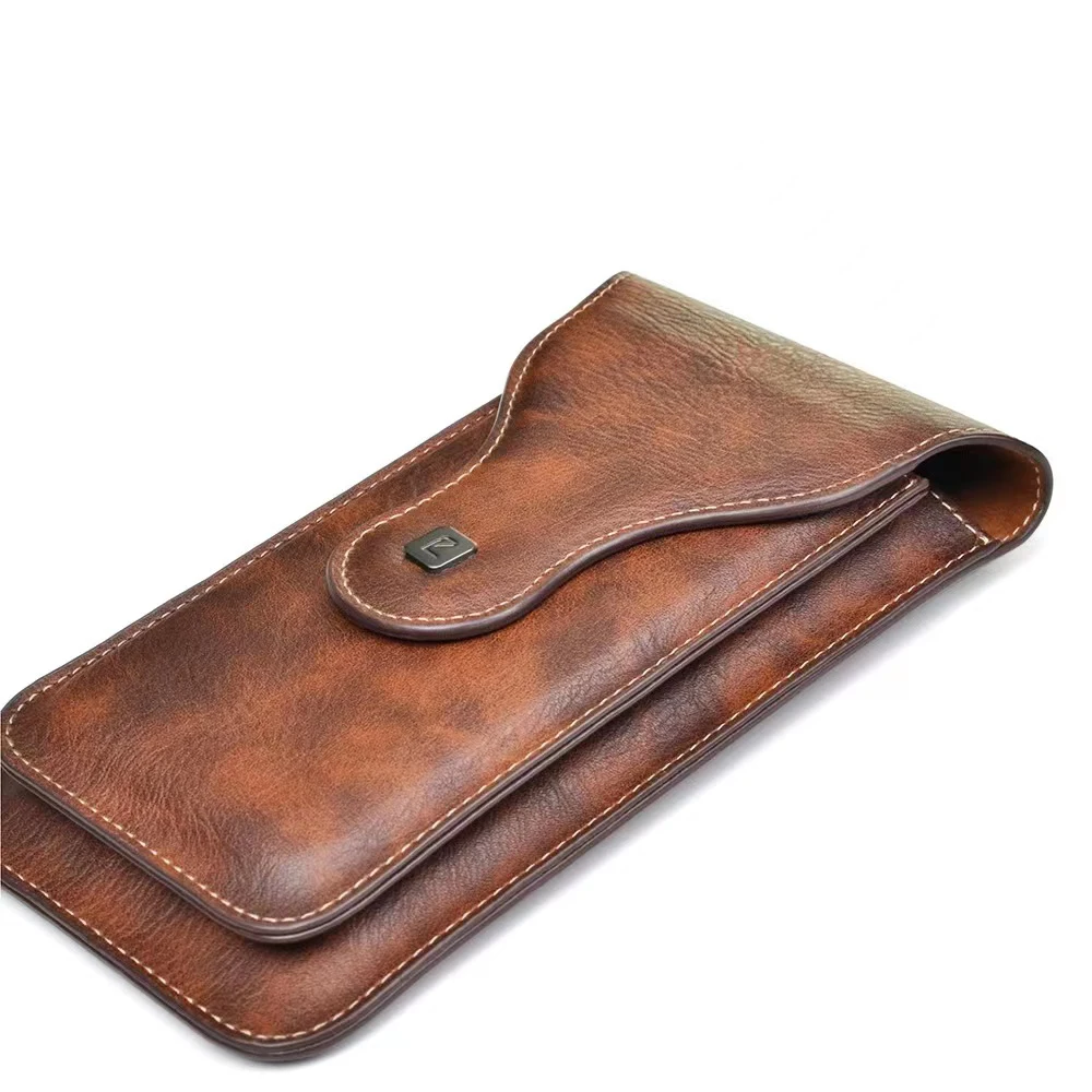 C02 Cowhide Leather Waist Car Key Case Magnetic Buttons Belt Loop Key Pouch  Bag - Brown Wholesale