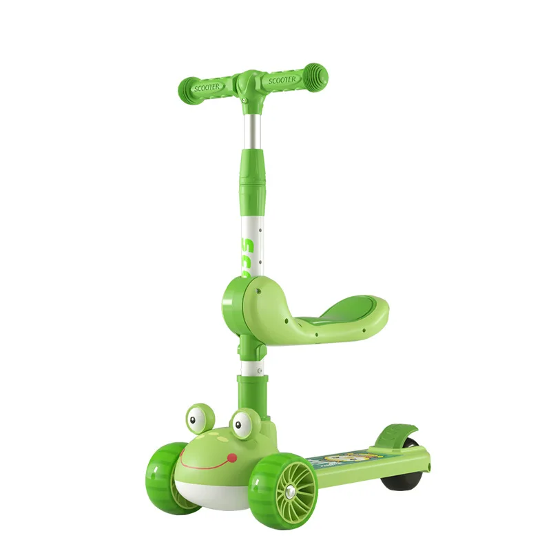 Factory Direct Selling New Frog Image Children Scooter High and Low Adjustable Folding Kids Kick Scooter With Flash Music