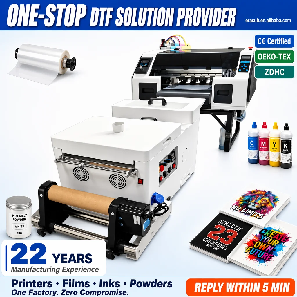 New DTF Printer Ink Powder Film Bundle | CE Certified | OEM Custom Logo | 1 Year Warranty | Dealer Rebate Policy | 30% Deposit
