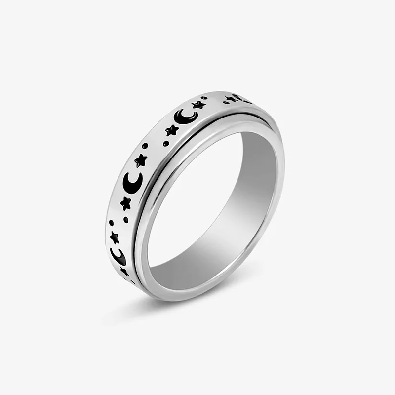Sun Moon Stars Titanium Steel Rotating Ring Male Europe and America Stainless Steel Couple Ring Trinkets Fashion Jewelry Rings