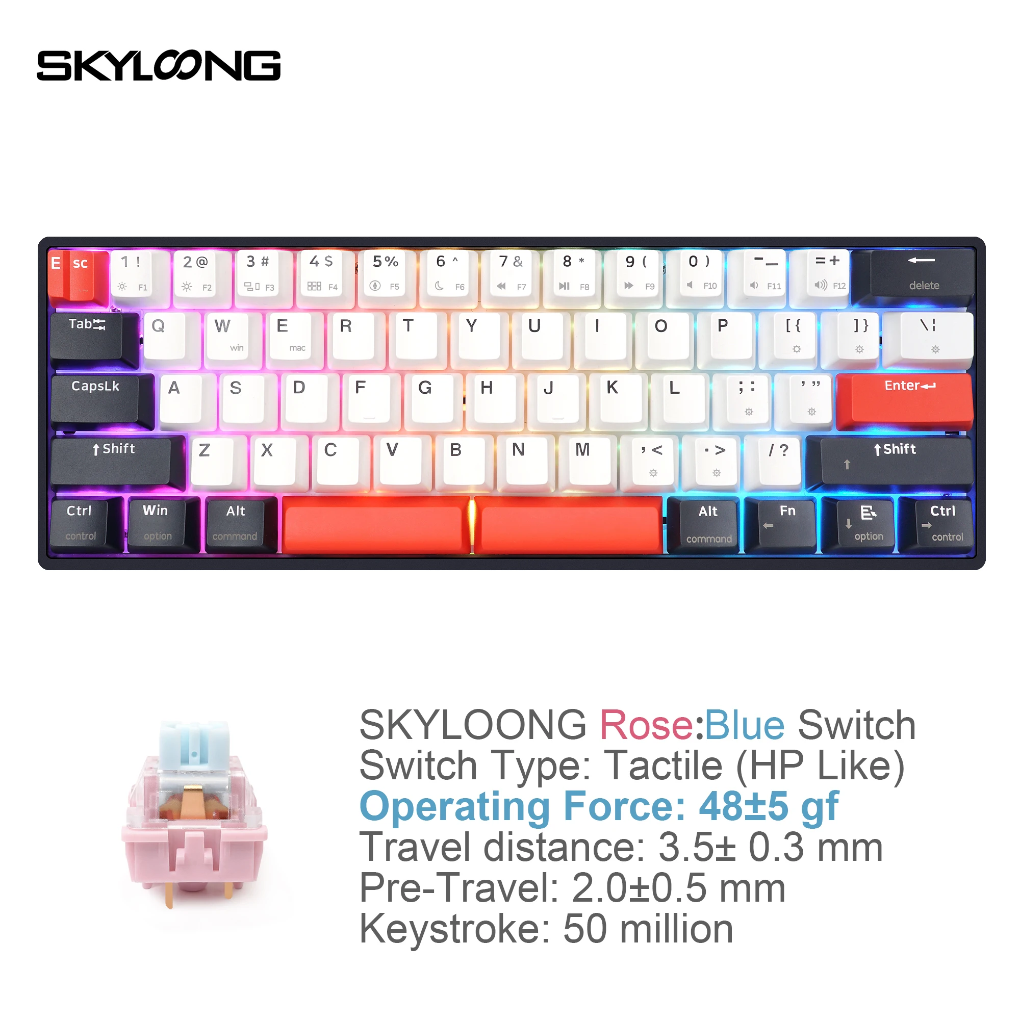 SKYLOONG 60% メカニカルキーボード 本体 Skyloong GK61 QMK メカニカルキーボード RGBバックライト付き