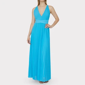 Custom Comfortable Lady V-neck Pleated Sky-Blue Garment Women Sexy Party Elegant Long Dresses