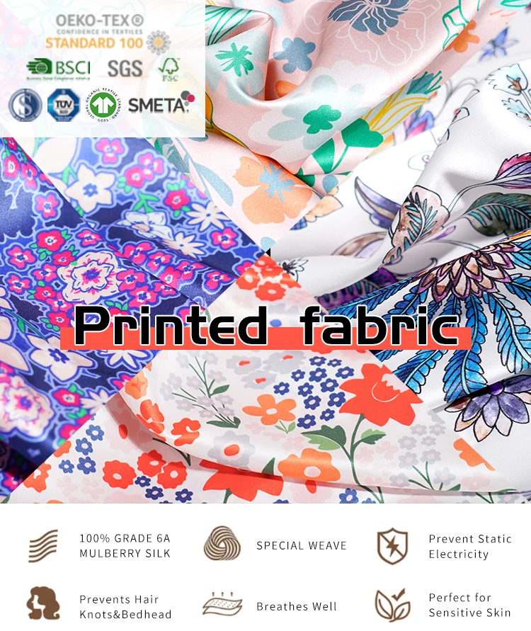 Luxury Customizable Printed Silk Stain Fabric Silk Fabric For Bedding