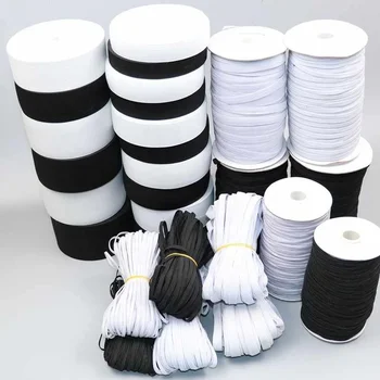 Factory Wholesale 3MM 6MM 8MM 10MM Webbing Braided Elastic Band in Black and White for Garments Bags Home Textiles