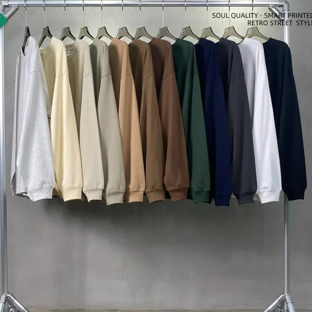 2023 Autumn And Winter Fashion Brand Heavyweight 305gsm Loose Long Sleeve T-shirt 12 Colors Casual Cotton Shirts Custom Printing