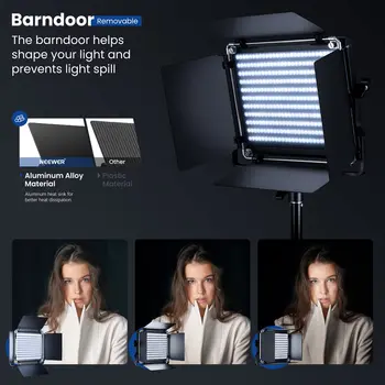 3200-5600K CRI 96+ Dimmable Light with U Bracket and Barndoor NEEWER 2 Pack Bi Color 660 LED Video Light and Stand Kit detail image