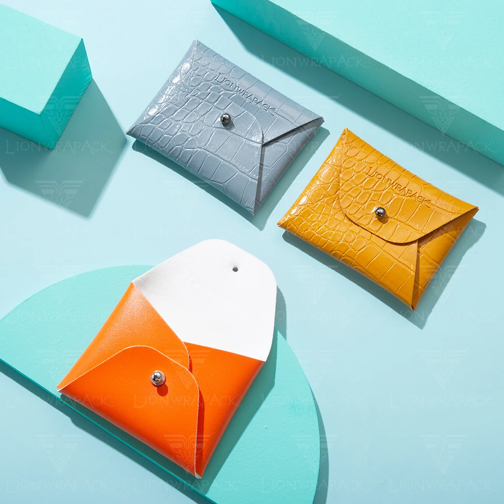 Custom Leather Jewelry Pouch With Debossed Logo Envelope Jewelry