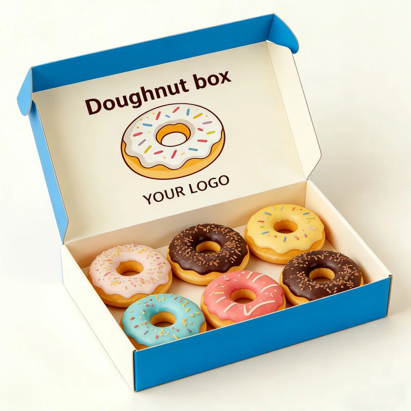 Boîte à biscuits en carton imprimée des deux côtés, écologique, à l’encre de soja, conforme aux normes alimentaires, pour macarons, boulangerie et pains ; conception personnalisée pour boîtes à beignets.
