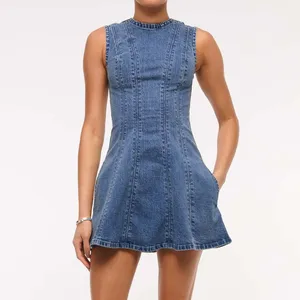Clothing Manufacturers Custom Spring Summer Autumn Winter Casual High-Neck Denim Sleeveless A-line Mini Dress