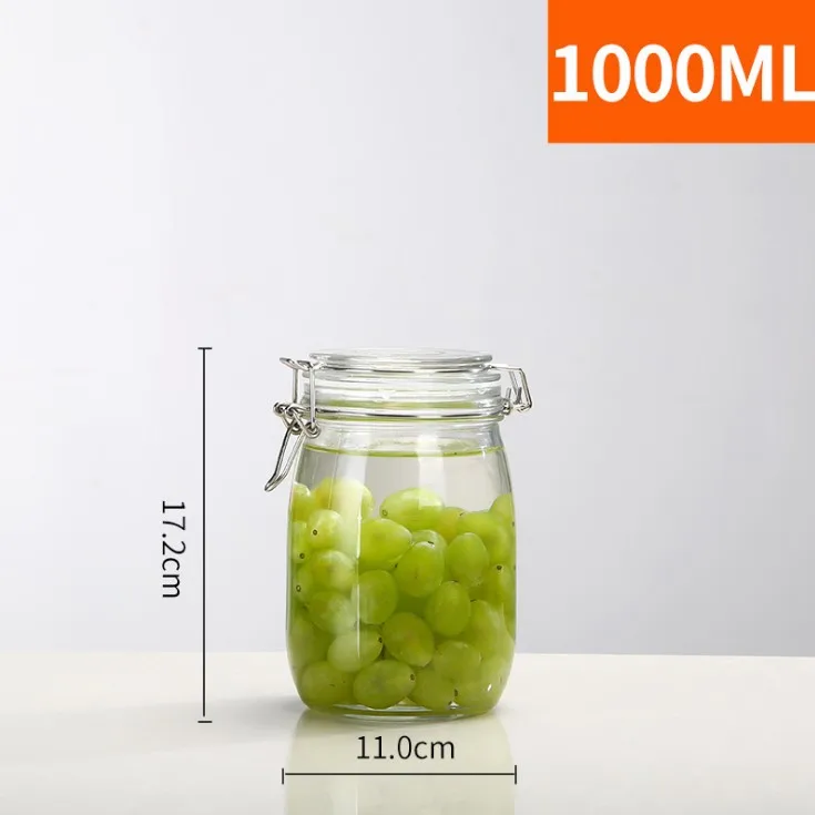 Transparent Buckle Glass Jar for Kitchen Food Storage for Kimchi and Other Preserves