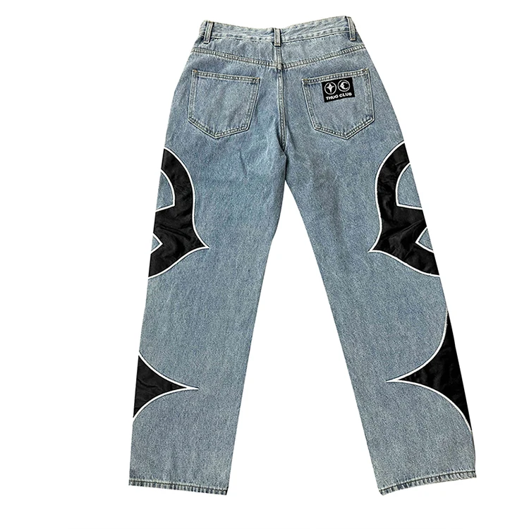Vintage Mid Hop Wide Leg Baggy Botton Denim Fabric Jean Trousers Custom High Quality Fashion Casual Woven High Waist