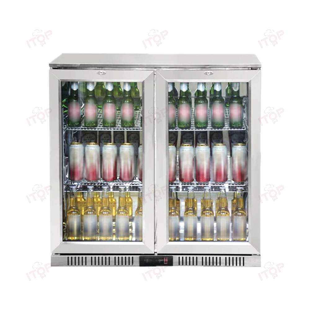 市販のカウンタートップ飲料冷蔵庫ディスプレイ2ドア冷蔵庫バックバー