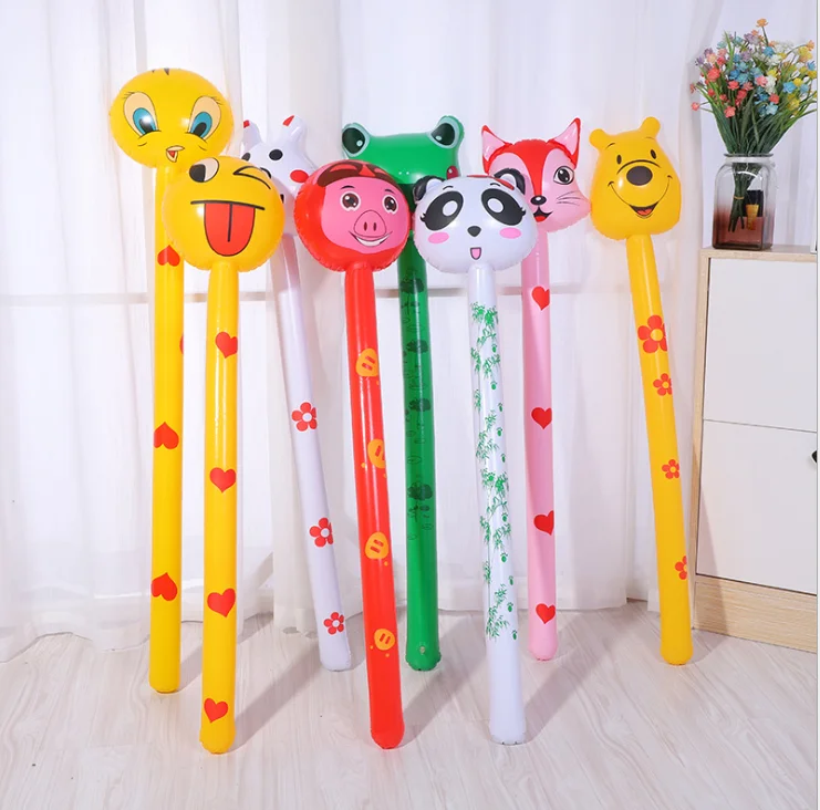 High quality plastic pvc silk screen printing inflatable animal head walking sticks